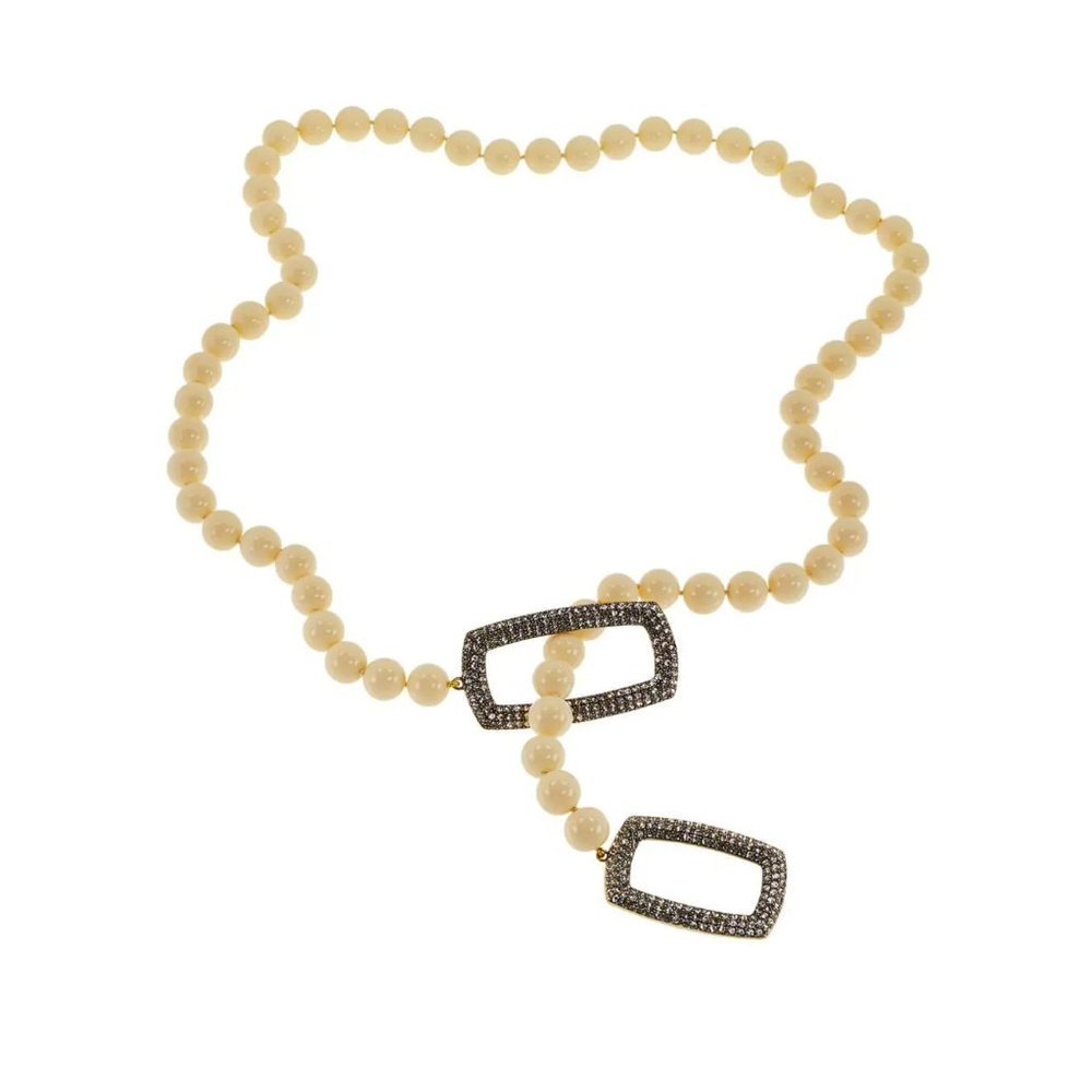 Heidi Daus "Game Changer" 30" Beaded Cream Crystal Pavé Lariat Necklace